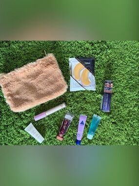 Peach Faux-Fur Makeup Pouch with Assorted Lash & Eye Care Essentials